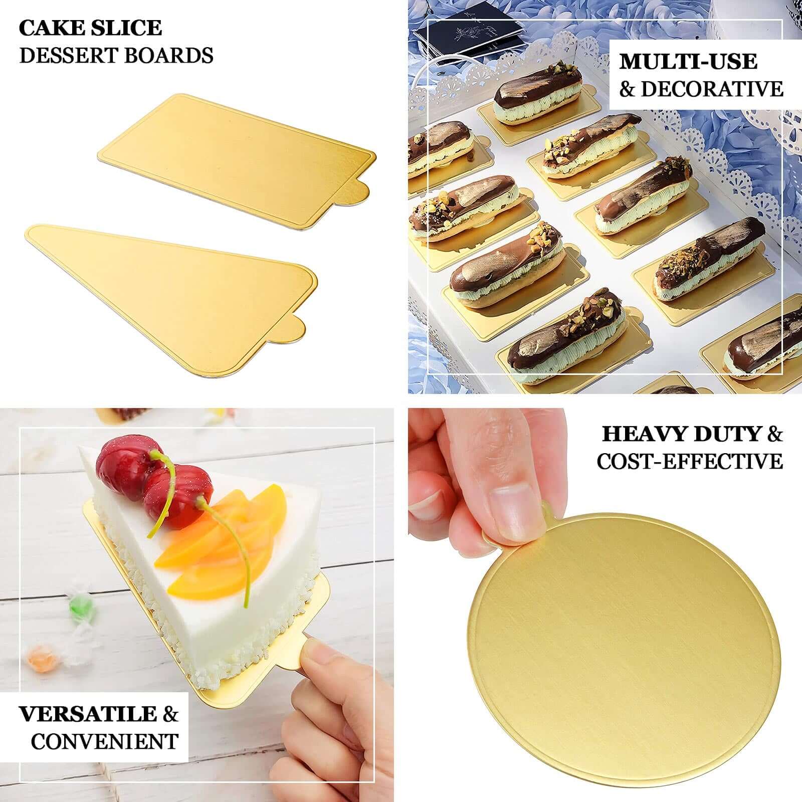 50 - Pack Triangle Cake Boards in Gold Cardboard - Grease Proof Mini Paper Trays for Pastries Cupcakes & Dessert Slices 2.8"x 4.5" - Bell Racket Store