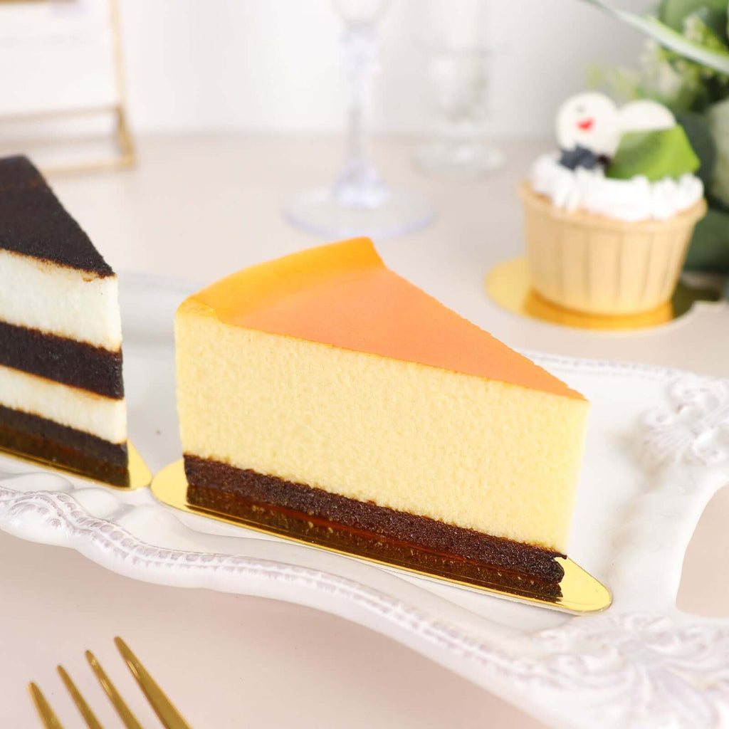 50 - Pack Triangle Cake Boards in Gold Cardboard - Grease Proof Mini Paper Trays for Pastries Cupcakes & Dessert Slices 2.8"x 4.5" - Bell Racket Store