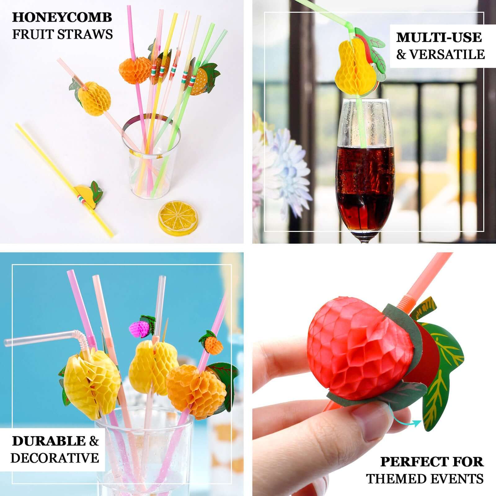 50 - Pack Tropical Fruit Drinking Straws Multi - Colored - Disposable Straws for Summer Drinks 10" - Bell Racket Store