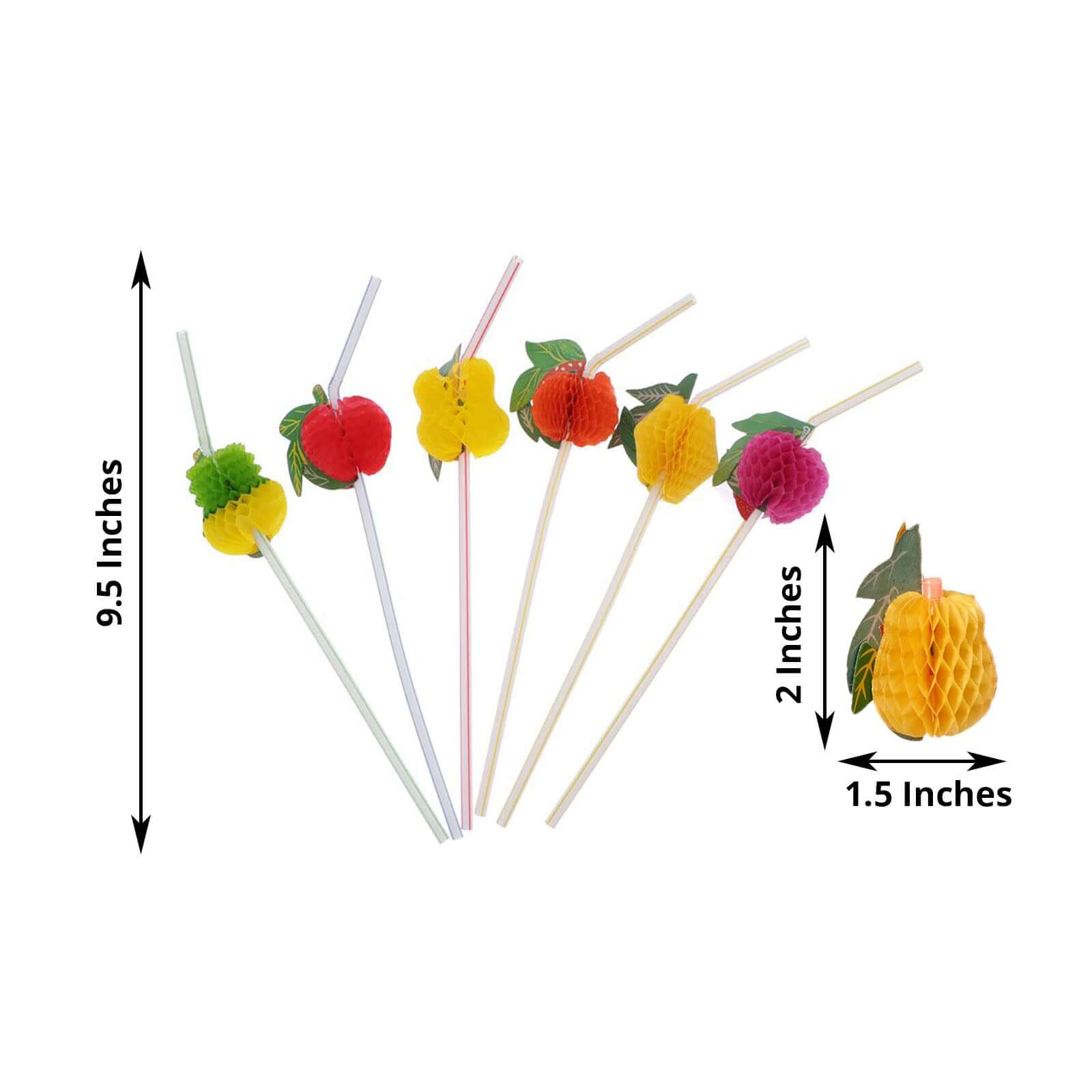 50 - Pack Tropical Fruit Drinking Straws Multi - Colored - Disposable Straws for Summer Drinks 10" - Bell Racket Store