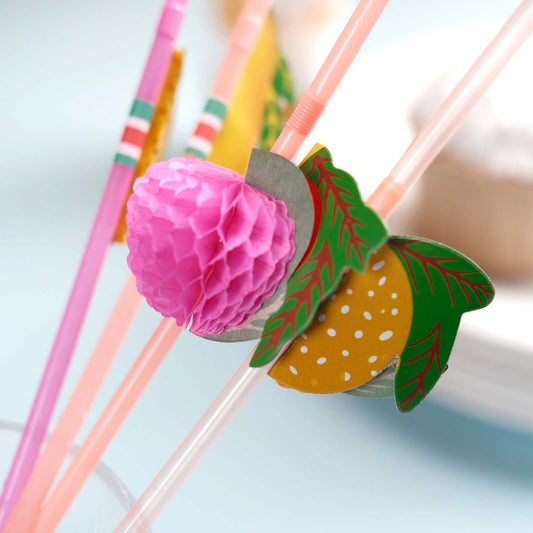 50 - Pack Tropical Fruit Drinking Straws Multi - Colored - Disposable Straws for Summer Drinks 10" - Bell Racket Store