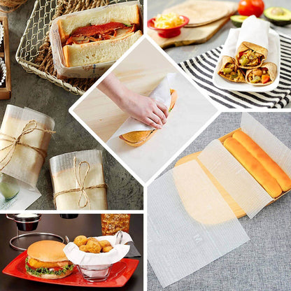 50 - Pack Wax Paper Basket Liners Rectangle Design White - Great for Food Presentation and Wrapping 9"x10" 35GSM - Bell Racket Store