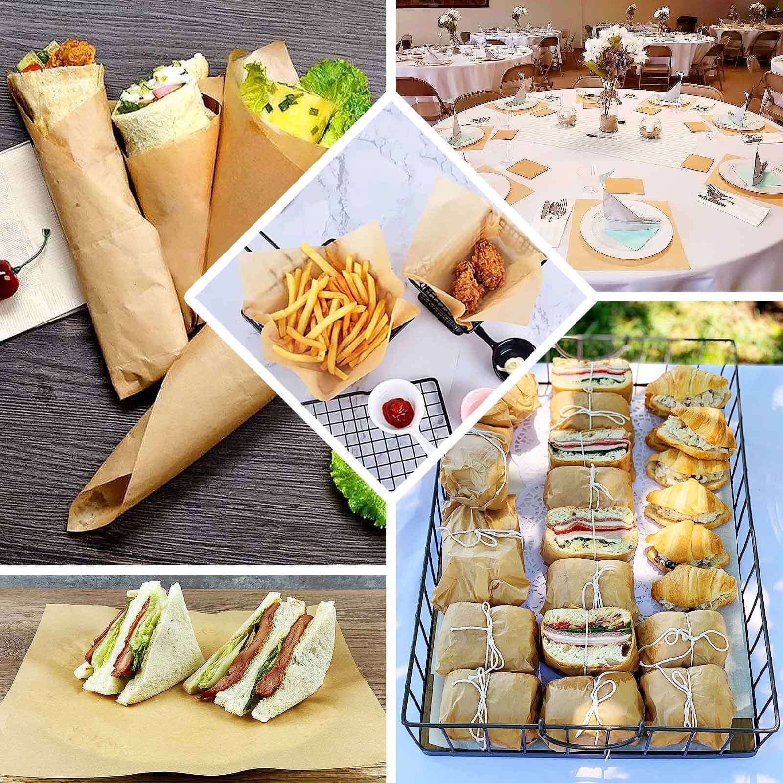 50 - Pack Wax Paper Basket Liners Square Design Natural Brown - Perfect for Sandwiches and Food Wrapping 12" 40GSM - Bell Racket Store