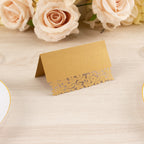 50 - Pack Wedding Place Cards with Laser Cut Hollow Heart Design Gold - Printable Reservation Seating Tent Cards 210 GSM - Bell Racket Store