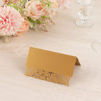50 - Pack Wedding Place Cards with Laser Cut Hollow Heart Design Gold - Printable Reservation Seating Tent Cards 210 GSM - Bell Racket Store