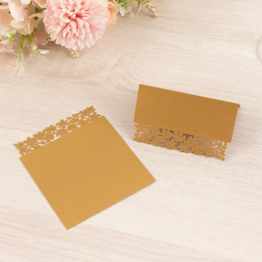 50 - Pack Wedding Place Cards with Laser Cut Hollow Heart Design Gold - Printable Reservation Seating Tent Cards 210 GSM - Bell Racket Store