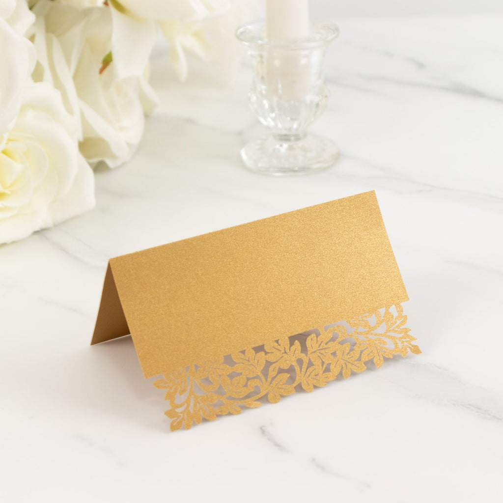 50 - Pack Wedding Place Cards with Laser Cut Hollow Heart Design Gold - Printable Reservation Seating Tent Cards 210 GSM - Bell Racket Store