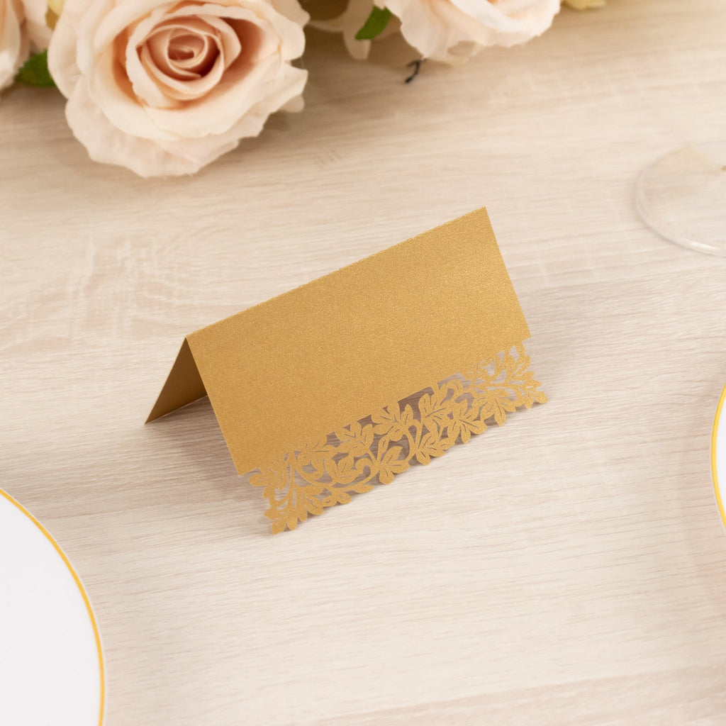 50 - Pack Wedding Place Cards with Laser Cut Hollow Heart Design Gold - Printable Reservation Seating Tent Cards 210 GSM - Bell Racket Store