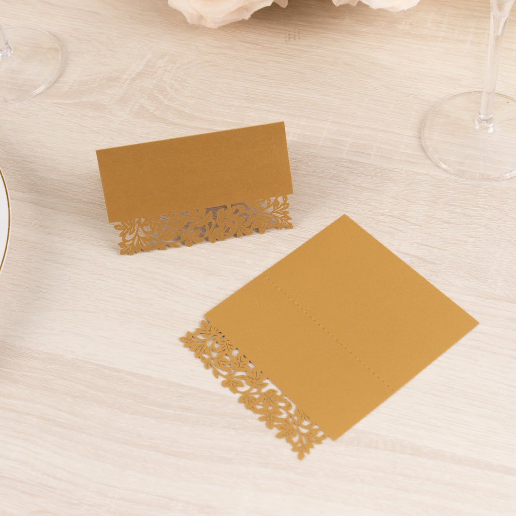 50 - Pack Wedding Place Cards with Laser Cut Hollow Heart Design Gold - Printable Reservation Seating Tent Cards 210 GSM - Bell Racket Store