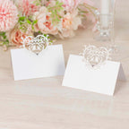 50 - Pack Wedding Place Cards with Laser Cut Hollow Heart Design White - Printable Reservation Seating Tent Cards 210 GSM - Bell Racket Store