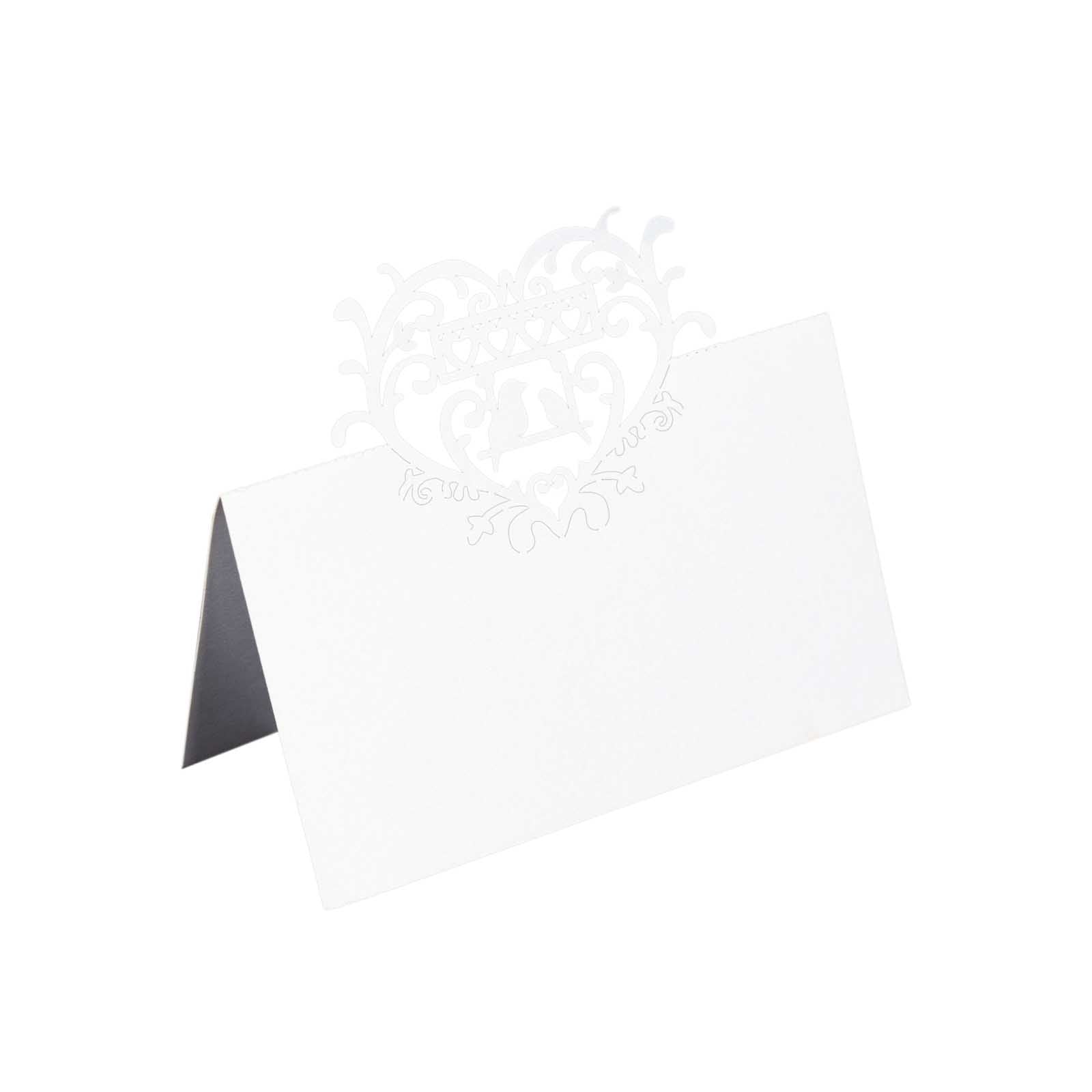 50 - Pack Wedding Place Cards with Laser Cut Hollow Heart Design White - Printable Reservation Seating Tent Cards 210 GSM - Bell Racket Store