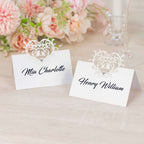 50 - Pack Wedding Place Cards with Laser Cut Hollow Heart Design White - Printable Reservation Seating Tent Cards 210 GSM - Bell Racket Store