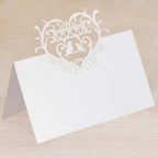 50 - Pack Wedding Place Cards with Laser Cut Hollow Heart Design White - Printable Reservation Seating Tent Cards 210 GSM - Bell Racket Store