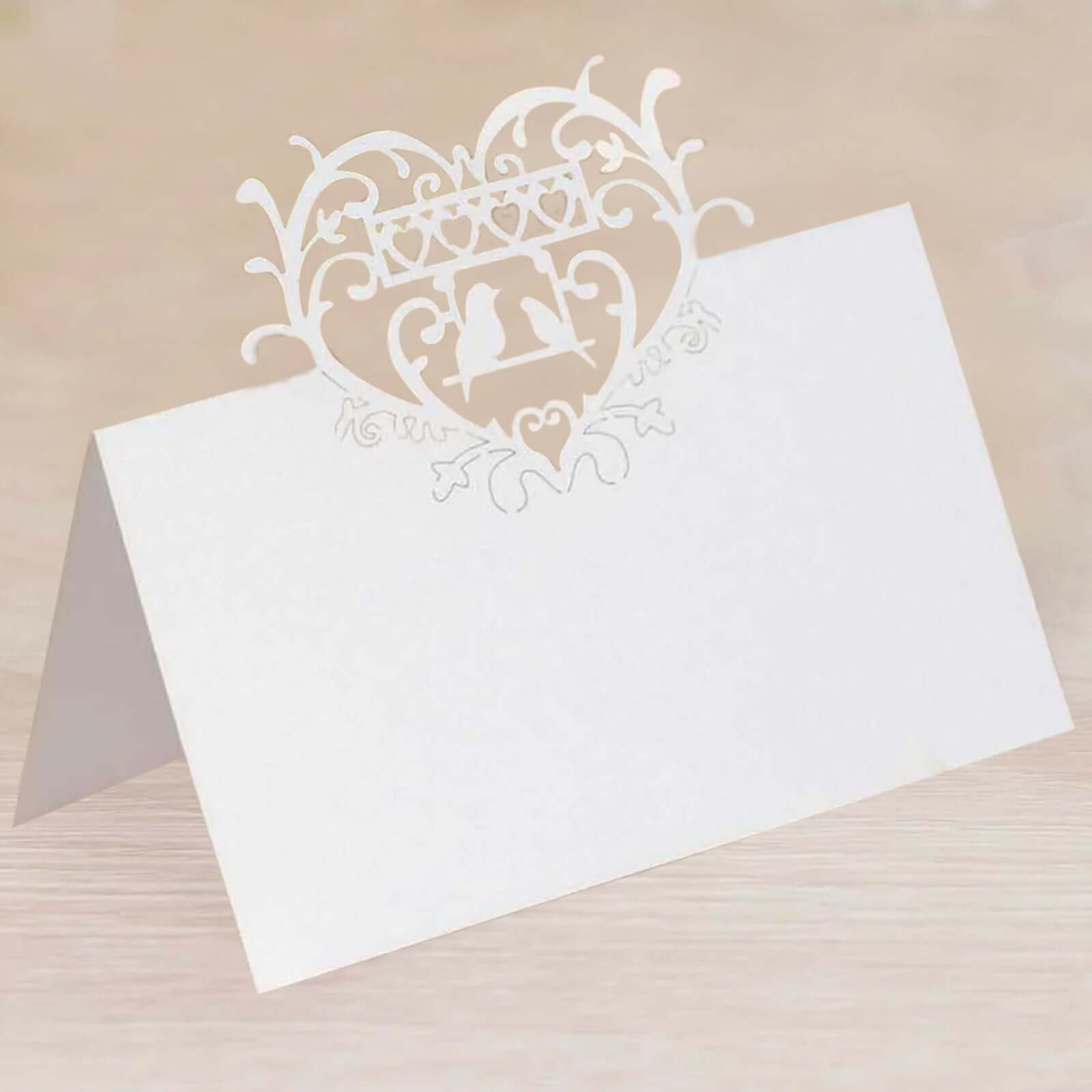 50 - Pack Wedding Place Cards with Laser Cut Hollow Heart Design White - Printable Reservation Seating Tent Cards 210 GSM - Bell Racket Store