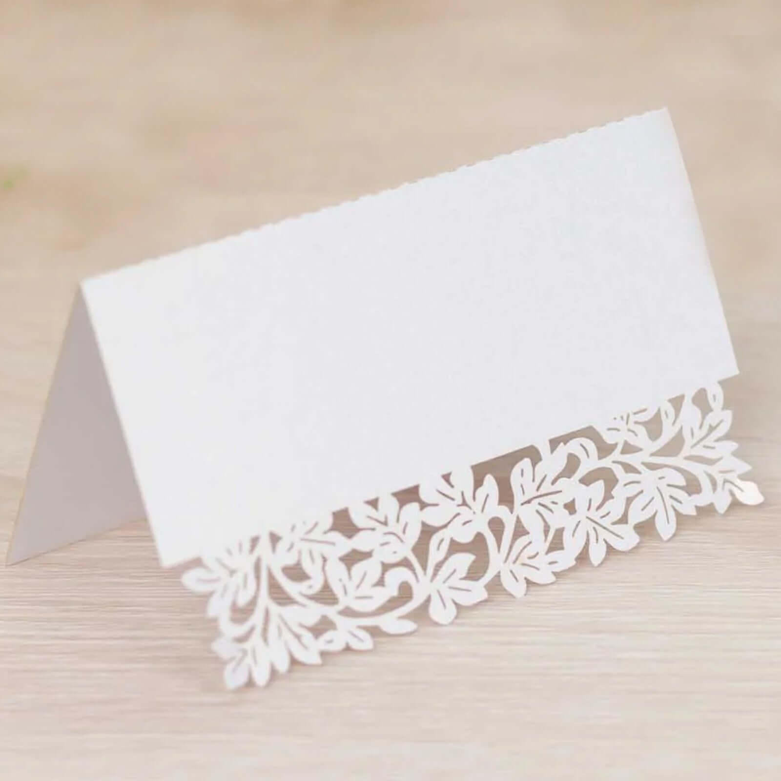 50 - Pack Wedding Place Cards with Laser Cut Leaf Vine Design White - Printable Reservation Seating Tent Cards 210 GSM - Bell Racket Store