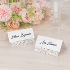 50 - Pack Wedding Place Cards with Laser Cut Leaf Vine Design White - Printable Reservation Seating Tent Cards 210 GSM - Bell Racket Store