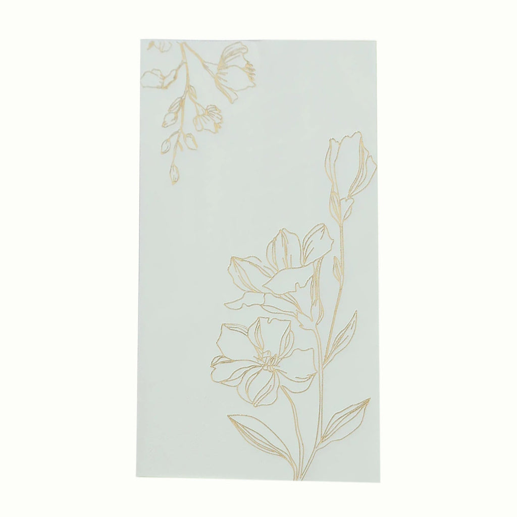 50 Pack White 2 - Ply Paper Party Napkins with Gold Lilly Flowers Print, Highly Absorbent Soft Disposable Dinner Napkins - Bell Racket Store