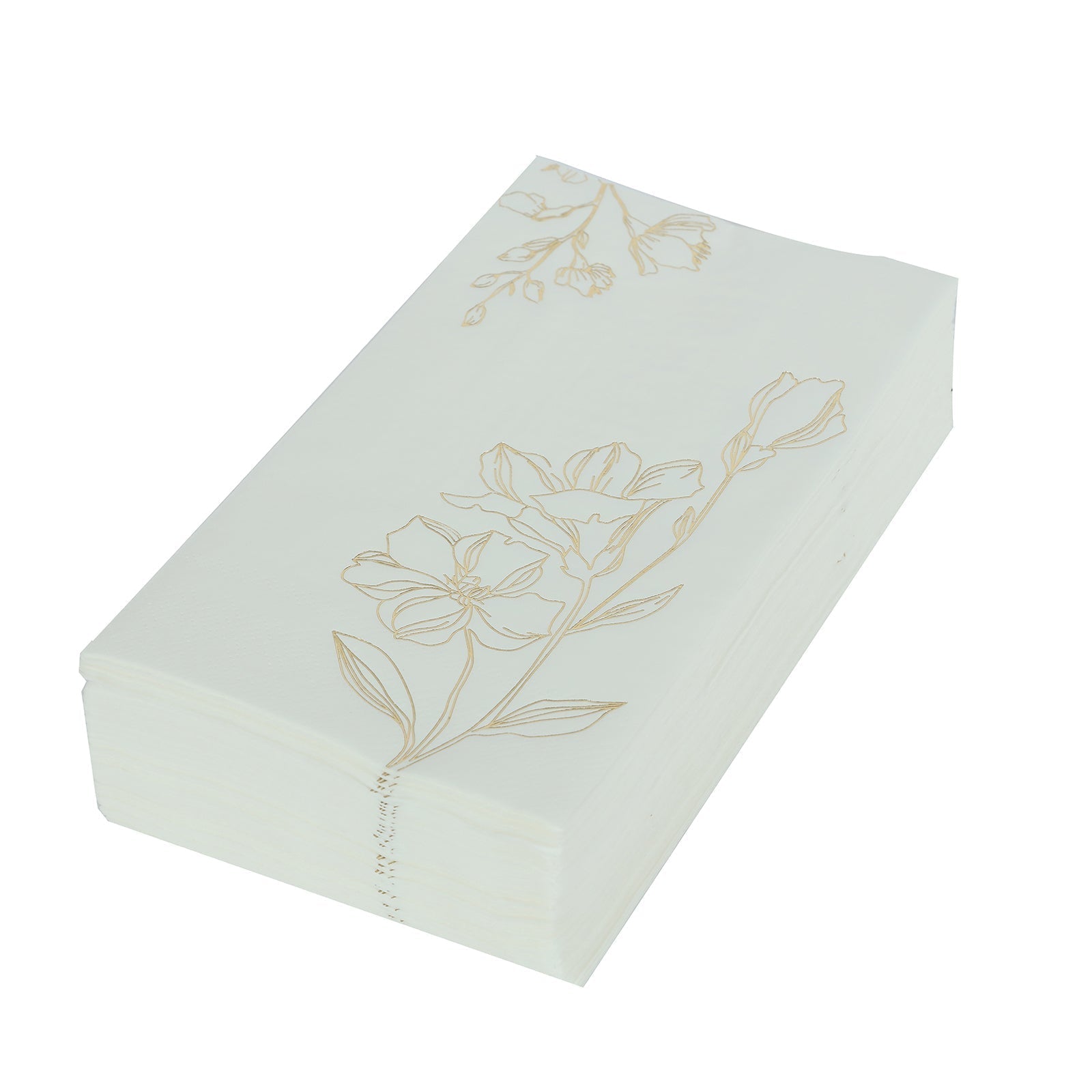 50 Pack White 2 - Ply Paper Party Napkins with Gold Lilly Flowers Print, Highly Absorbent Soft Disposable Dinner Napkins - Bell Racket Store