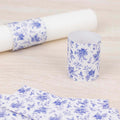50 Pack White Blue Paper Napkin Holder Bands in French Toile Floral Pattern, Disposable Napkin Rings - 1.5" - Bell Racket Store