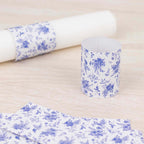 50 Pack White Blue Paper Napkin Holder Bands in French Toile Floral Pattern, Disposable Napkin Rings - 1.5" - Bell Racket Store