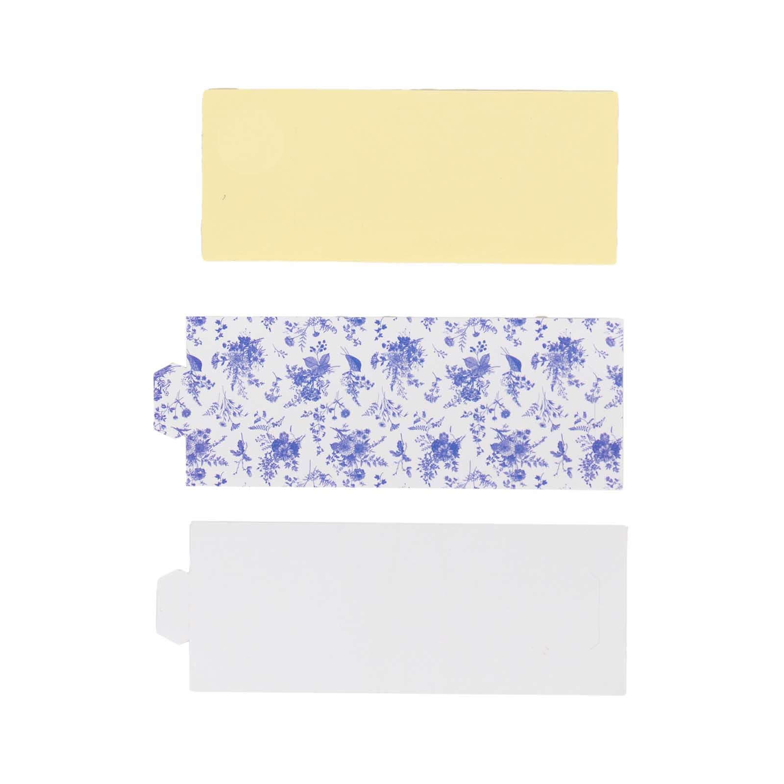 50 Pack White Blue Paper Napkin Holder Bands in French Toile Floral Pattern, Disposable Napkin Rings - 1.5" - Bell Racket Store