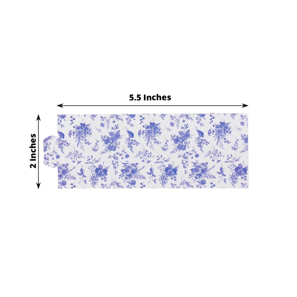 50 Pack White Blue Paper Napkin Holder Bands in French Toile Floral Pattern, Disposable Napkin Rings - 1.5" - Bell Racket Store