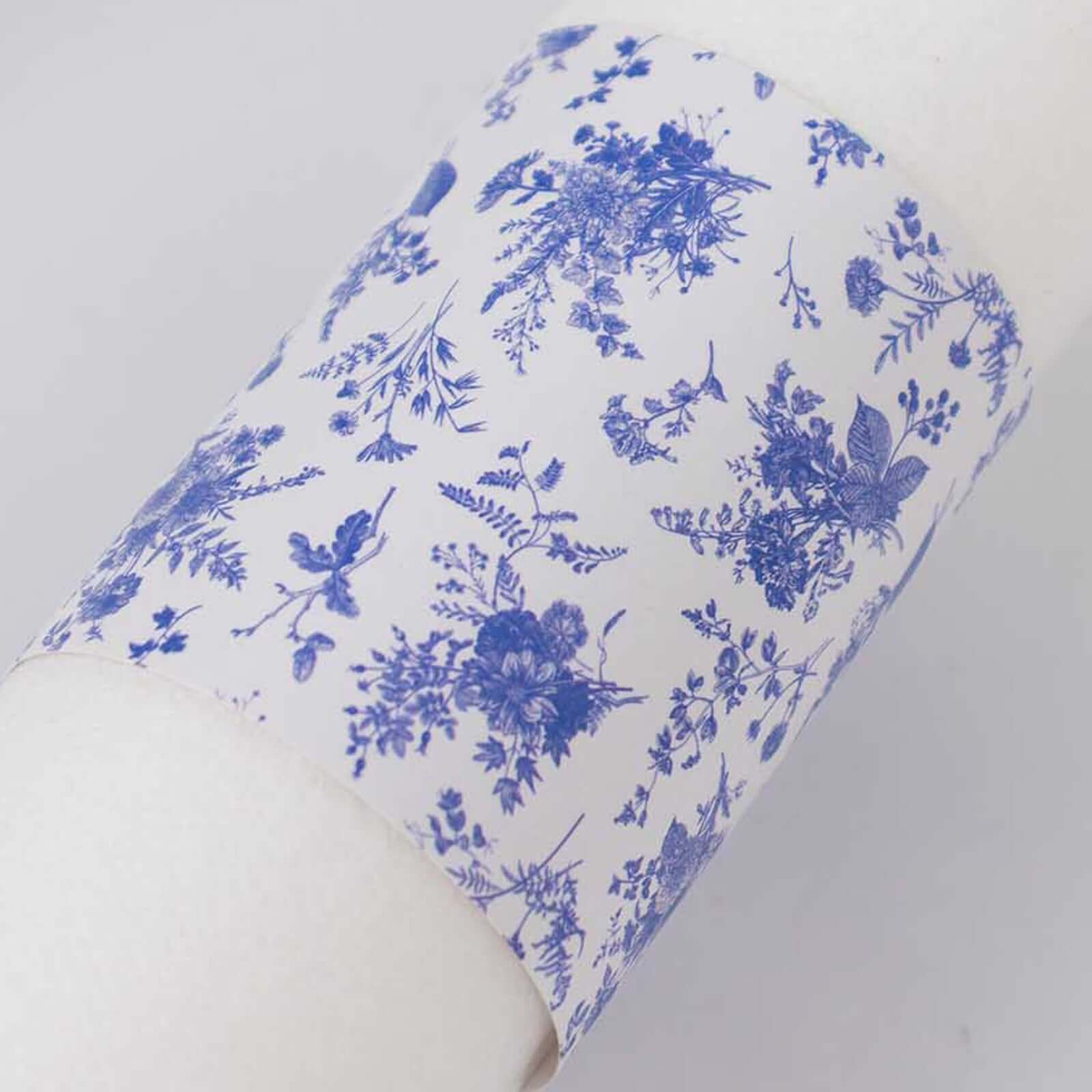 50 Pack White Blue Paper Napkin Holder Bands in French Toile Floral Pattern, Disposable Napkin Rings - 1.5" - Bell Racket Store
