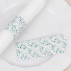 50 Pack White Green Paper Napkin Holder Bands with Eucalyptus Leaves, Disposable Napkin Rings - 1.5" - Bell Racket Store