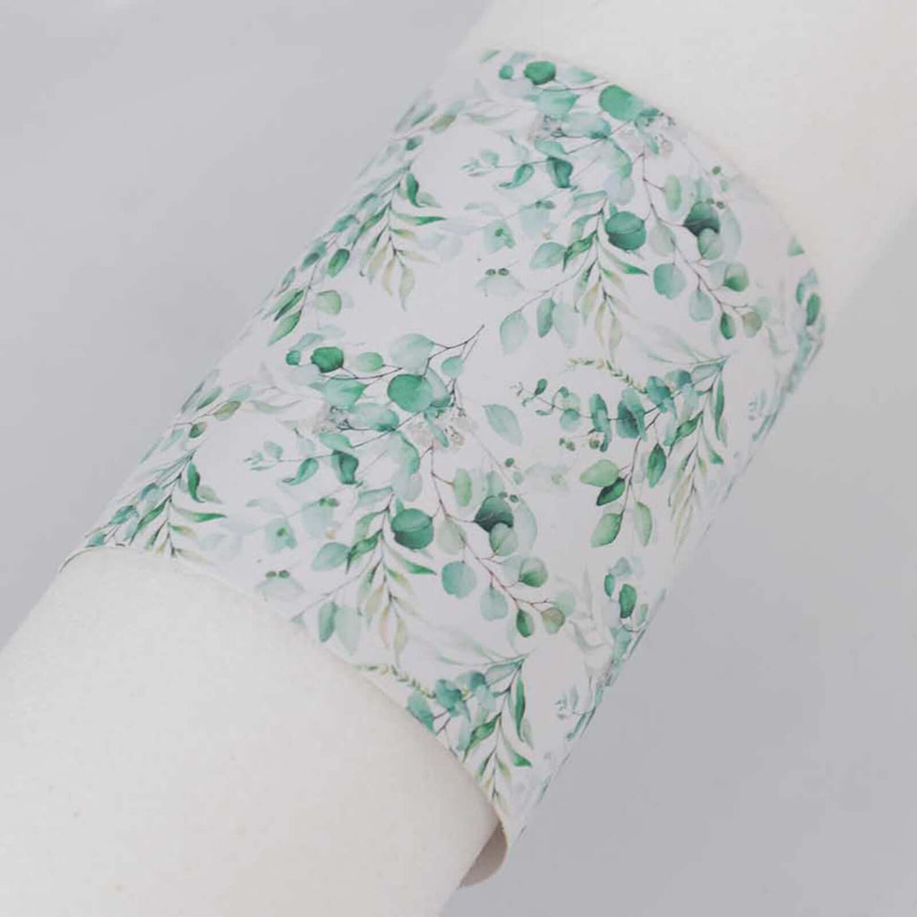 50 Pack White Green Paper Napkin Holder Bands with Eucalyptus Leaves, Disposable Napkin Rings - 1.5" - Bell Racket Store
