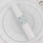 50 Pack White Green Paper Napkin Holder Bands with Eucalyptus Leaves, Disposable Napkin Rings - 1.5" - Bell Racket Store
