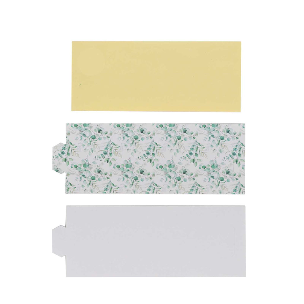 50 Pack White Green Paper Napkin Holder Bands with Eucalyptus Leaves, Disposable Napkin Rings - 1.5" - Bell Racket Store