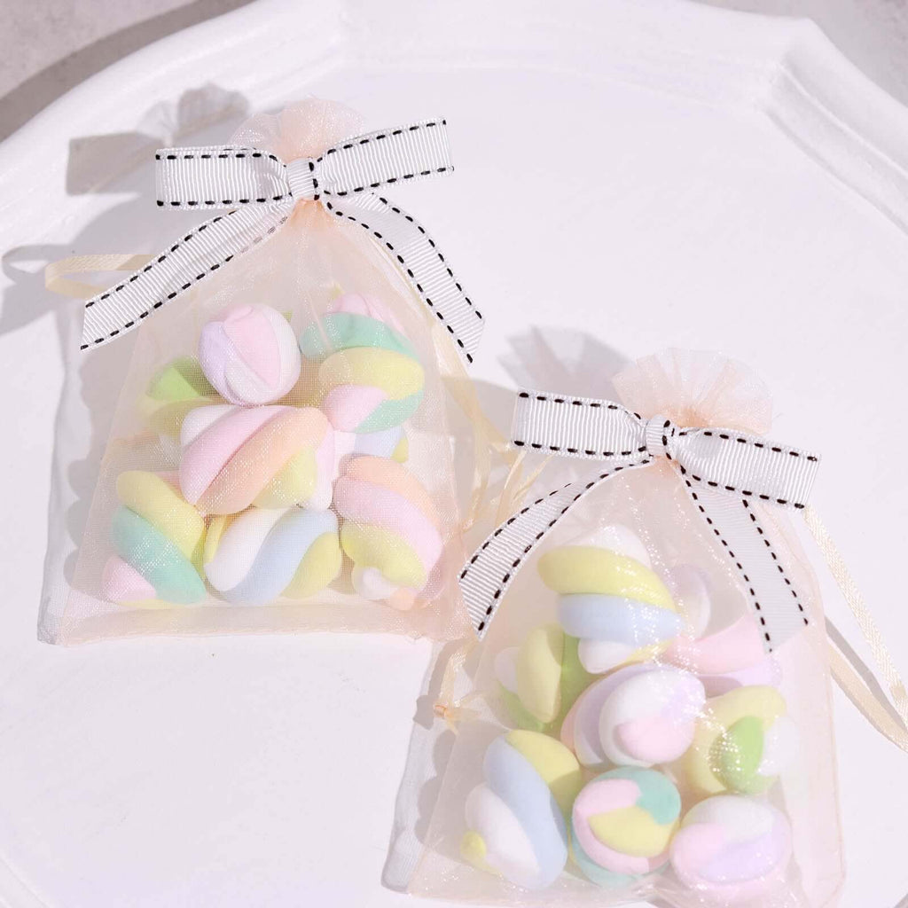 50 Pcs 3" Saddle Stitch Ribbon Bows With Twist Ties, Gift Basket Party Favor Bags Decor - White Black Polyester