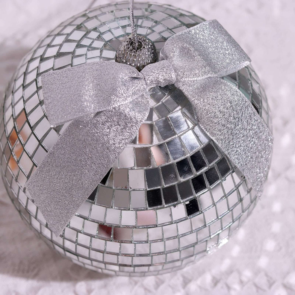 50 Pcs 4" Nylon Ribbon Bows With Twist Ties, Gift Basket Party Favor Bags Decor - Silver Glitter Design