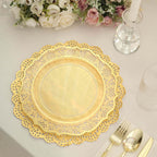 50 Pcs Paper 12" Round Placemats in Gold - Food Grade Lace Paper Doilies for Dessert Display & Table Decor - Bell Racket Store