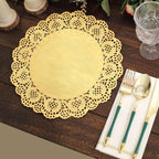 50 Pcs Paper 12" Round Placemats in Gold - Food Grade Lace Paper Doilies for Dessert Display & Table Decor - Bell Racket Store