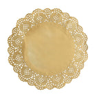 50 Pcs Paper 12" Round Placemats in Gold - Food Grade Lace Paper Doilies for Dessert Display & Table Decor - Bell Racket Store