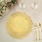 50 Pcs Paper 12" Round Placemats in Gold - Food Grade Lace Paper Doilies for Dessert Display & Table Decor - Bell Racket Store