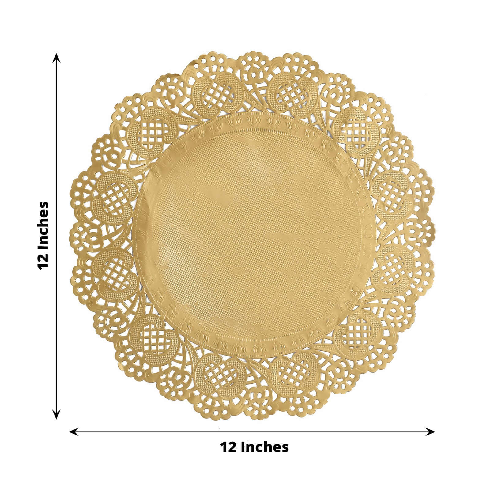 50 Pcs Paper 12" Round Placemats in Gold - Food Grade Lace Paper Doilies for Dessert Display & Table Decor - Bell Racket Store