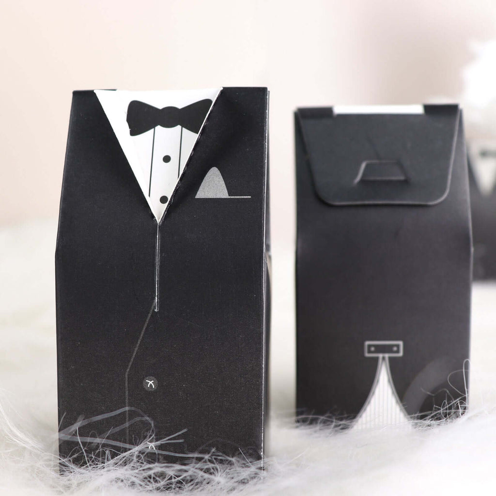 50 Pcs Set Wedding Dress and Tuxedo Shower Party Favor Candy Gift Boxes with Ribbon Ties - Bell Racket Store