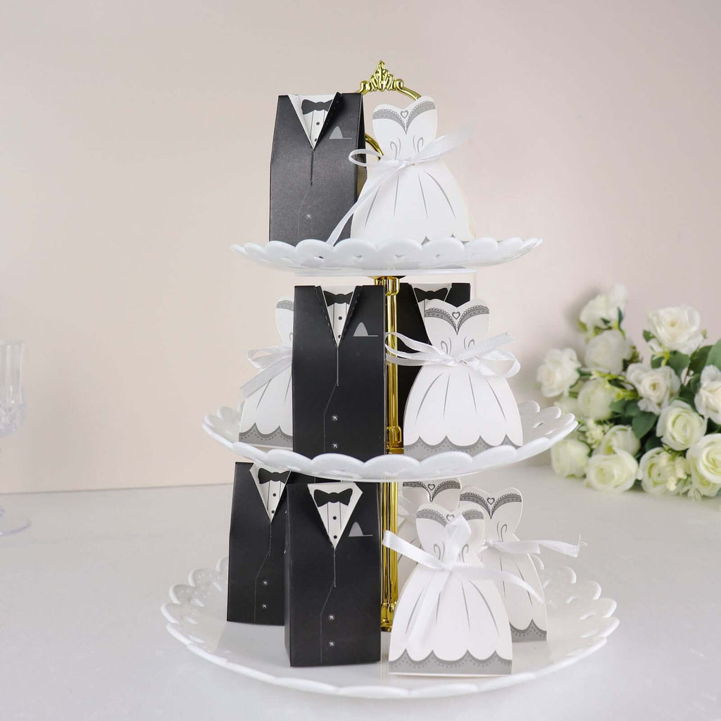 50 Pcs Set Wedding Dress and Tuxedo Shower Party Favor Candy Gift Boxes with Ribbon Ties - Bell Racket Store