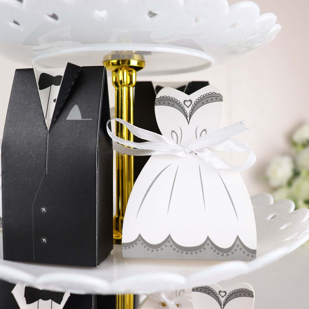 50 Pcs Set Wedding Dress and Tuxedo Shower Party Favor Candy Gift Boxes with Ribbon Ties - Bell Racket Store