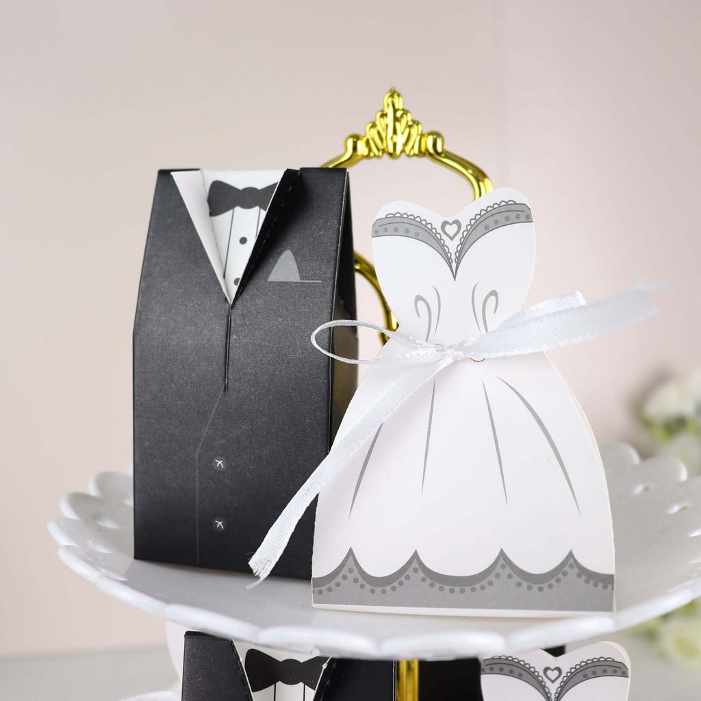 50 Pcs Set Wedding Dress and Tuxedo Shower Party Favor Candy Gift Boxes with Ribbon Ties - Bell Racket Store