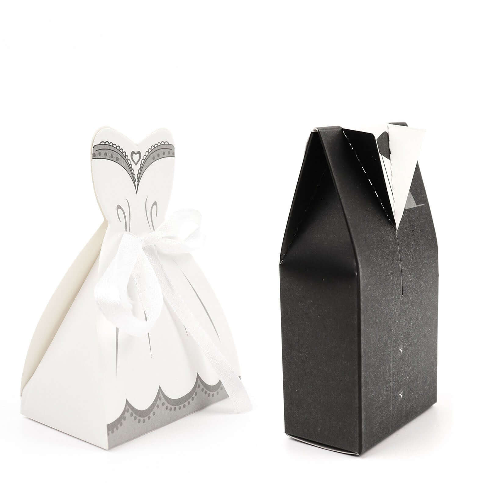 50 Pcs Set Wedding Dress and Tuxedo Shower Party Favor Candy Gift Boxes with Ribbon Ties - Bell Racket Store