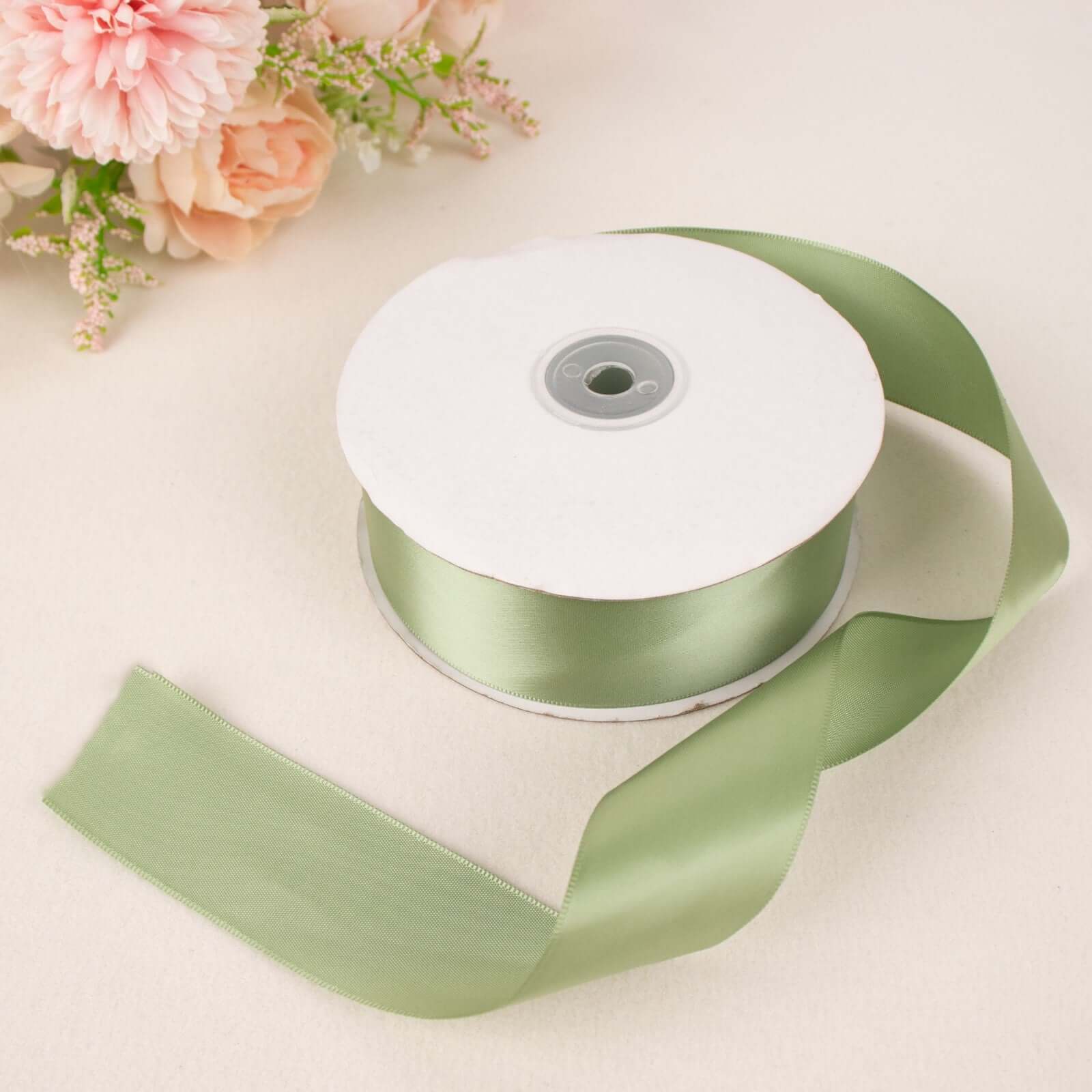 50 Yards 1.5" Sage Green Single Face Decorative Satin Ribbon - Bell Racket Store