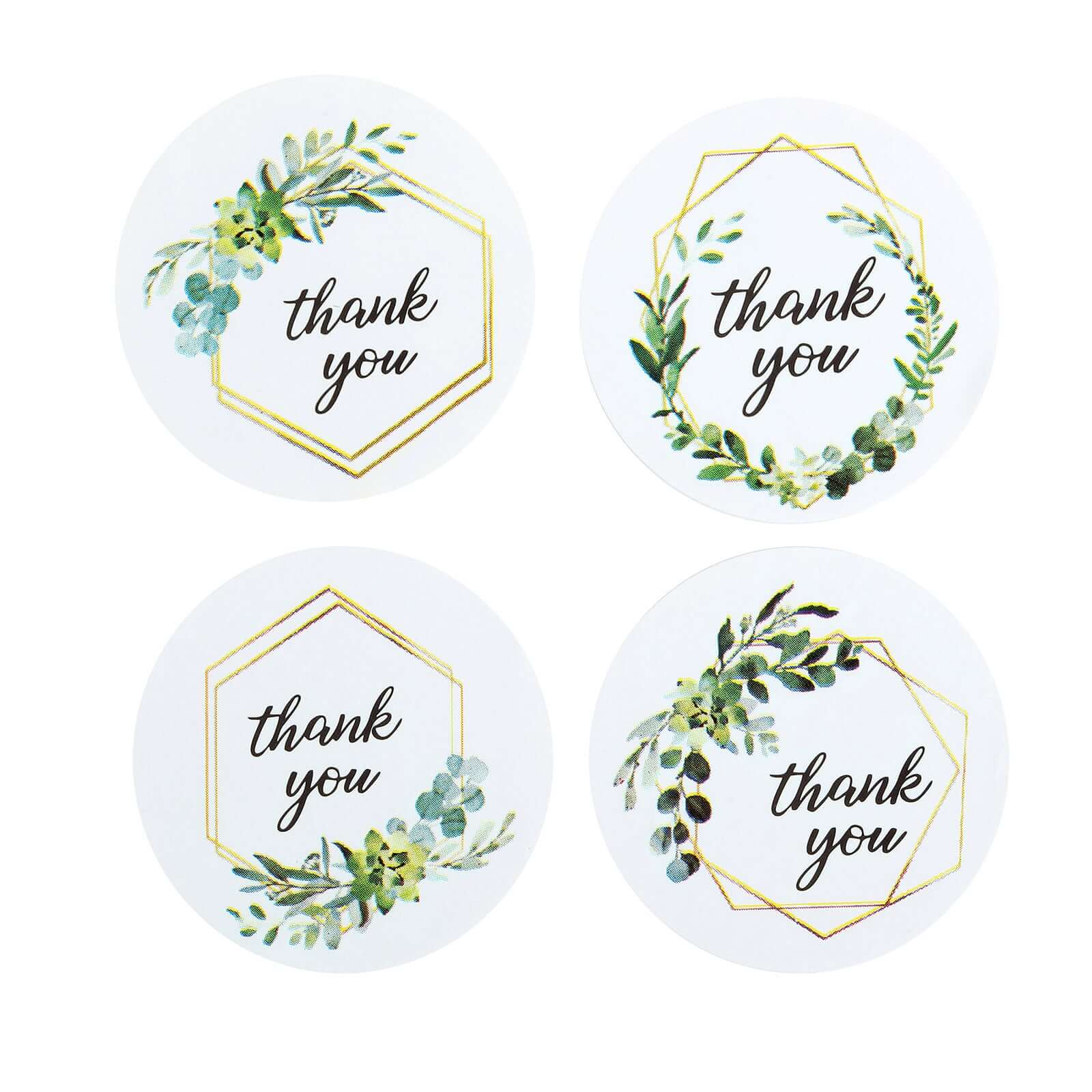 500Pcs 1.5" Thank You Gold and Green Leaf Frame Stickers Roll DÃ©cor, Labels and Seals For DIY Envelope - Round