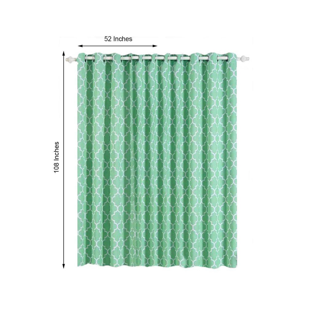 2 Pack White Mint Lattice Print Thermal Blackout Curtains With Chrome Grommet Window Treatment Panels - 52"x108"