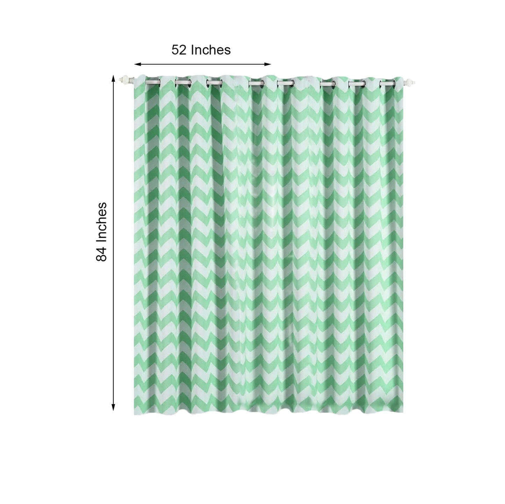 2 Pack White Mint Chevron Design Thermal Blackout Curtains With Chrome Grommet Window Treatment Panels - 52"x84"