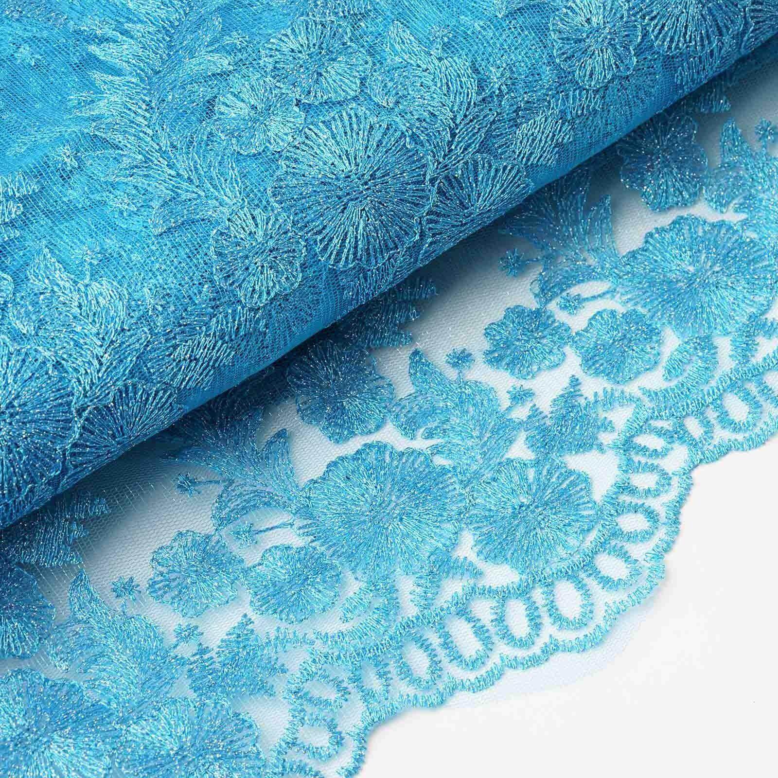 54"x4 Yards Turquoise Floral Embroidered Lace Tulle Fabric Bolt, DIY Craft Fabric Roll - NestOCart