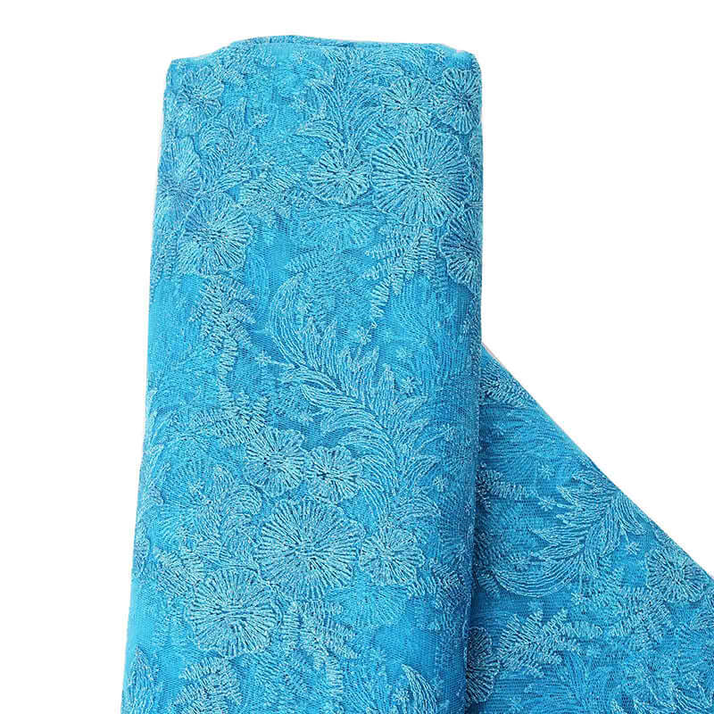 54"x4 Yards Turquoise Floral Embroidered Lace Tulle Fabric Bolt, DIY Craft Fabric Roll - NestOCart