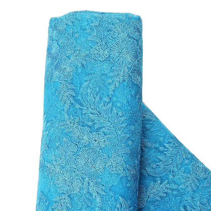 54"x4 Yards Turquoise Floral Embroidered Lace Tulle Fabric Bolt, DIY Craft Fabric Roll - NestOCart